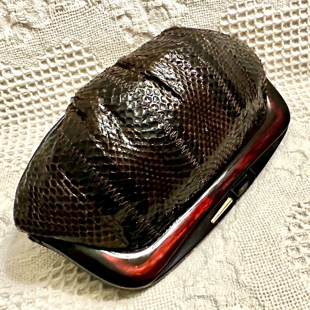 Vtg Snakeskin Leather Clutch/ Cross Body Bag Chocolate Brown Borsa Bella Italy - Picture 10 of 15